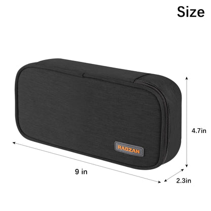 RAGZAN Big Capacity Pencil Case, Oxford Cloth Pencil Bag Storage Pouch Pen Pencil Marker Stationery Bag Holder for Middle College and Office, Idea Gift for Back to School Season - Black