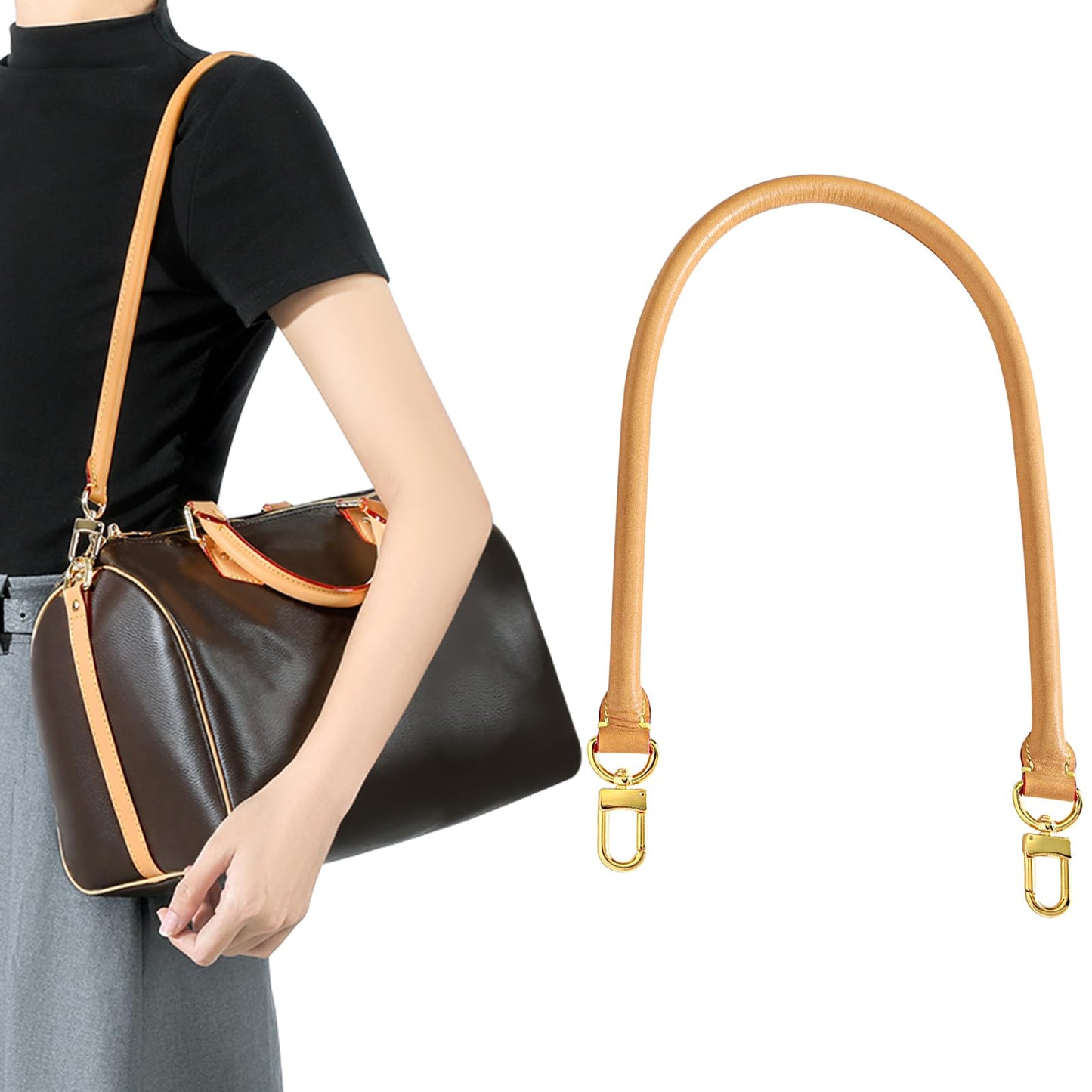 HUXRY CARCH Vachetta Leather Shoulder Strap Replacement,Bags Strap Fit for Graceful Damier Speedy 25 30 Handbags 27.5inches(Beeswax)