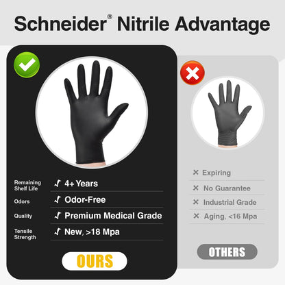 Schneider Gloves Disposable Latex Free, Black Nitrile Gloves Medium Powder Free for Medical, Cooking, Cleaning, Food Prep