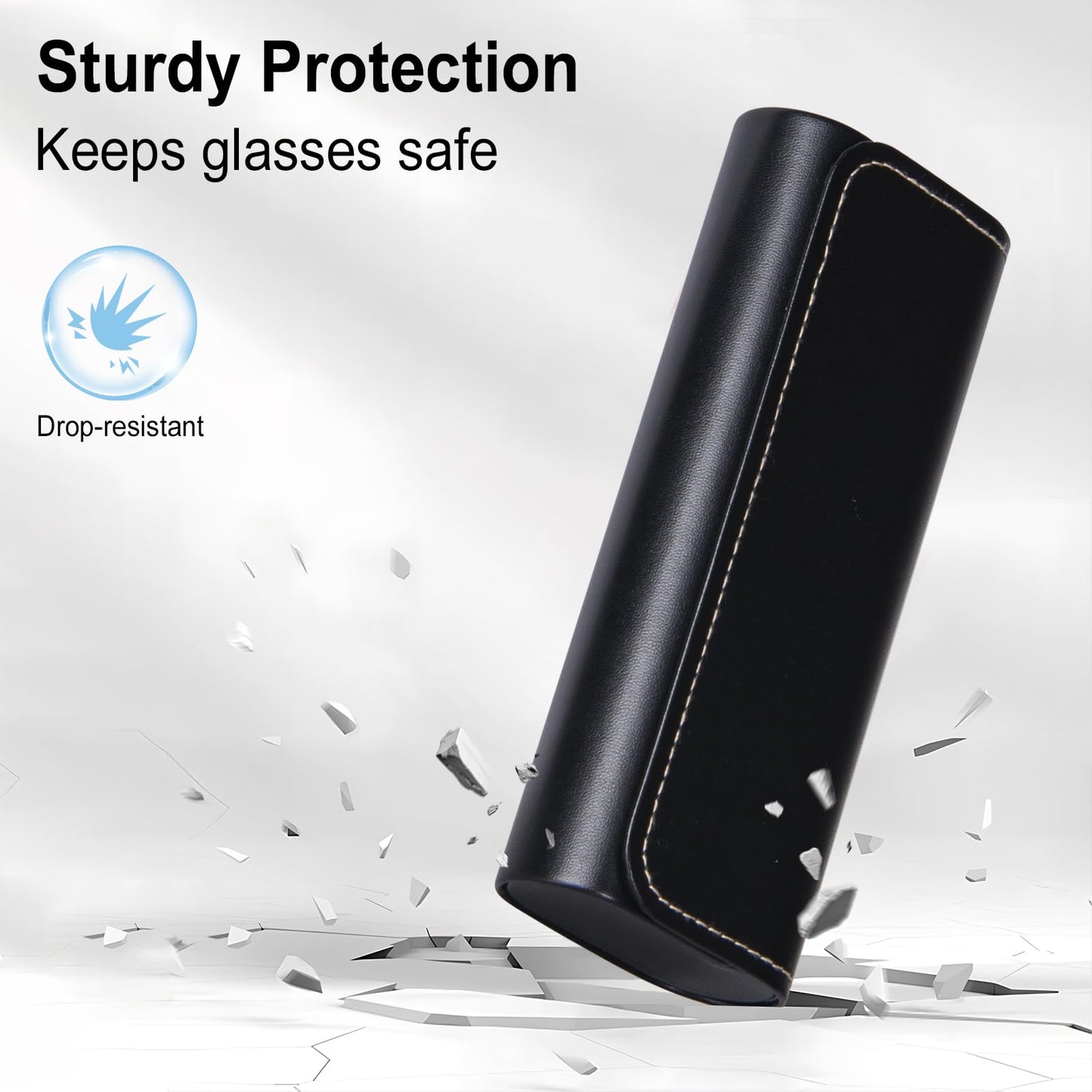 RayLove Glasses Case Hard Shell, Travel Sunglasses Case, Leather Hard Eyeglass Case for Women, Reading Glasses Case for Men (Faux Leather, Black)