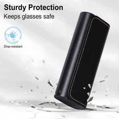 RayLove Glasses Case Hard Shell, Travel Sunglasses Case, Leather Hard Eyeglass Case for Women, Reading Glasses Case for Men (Faux Leather, Black)
