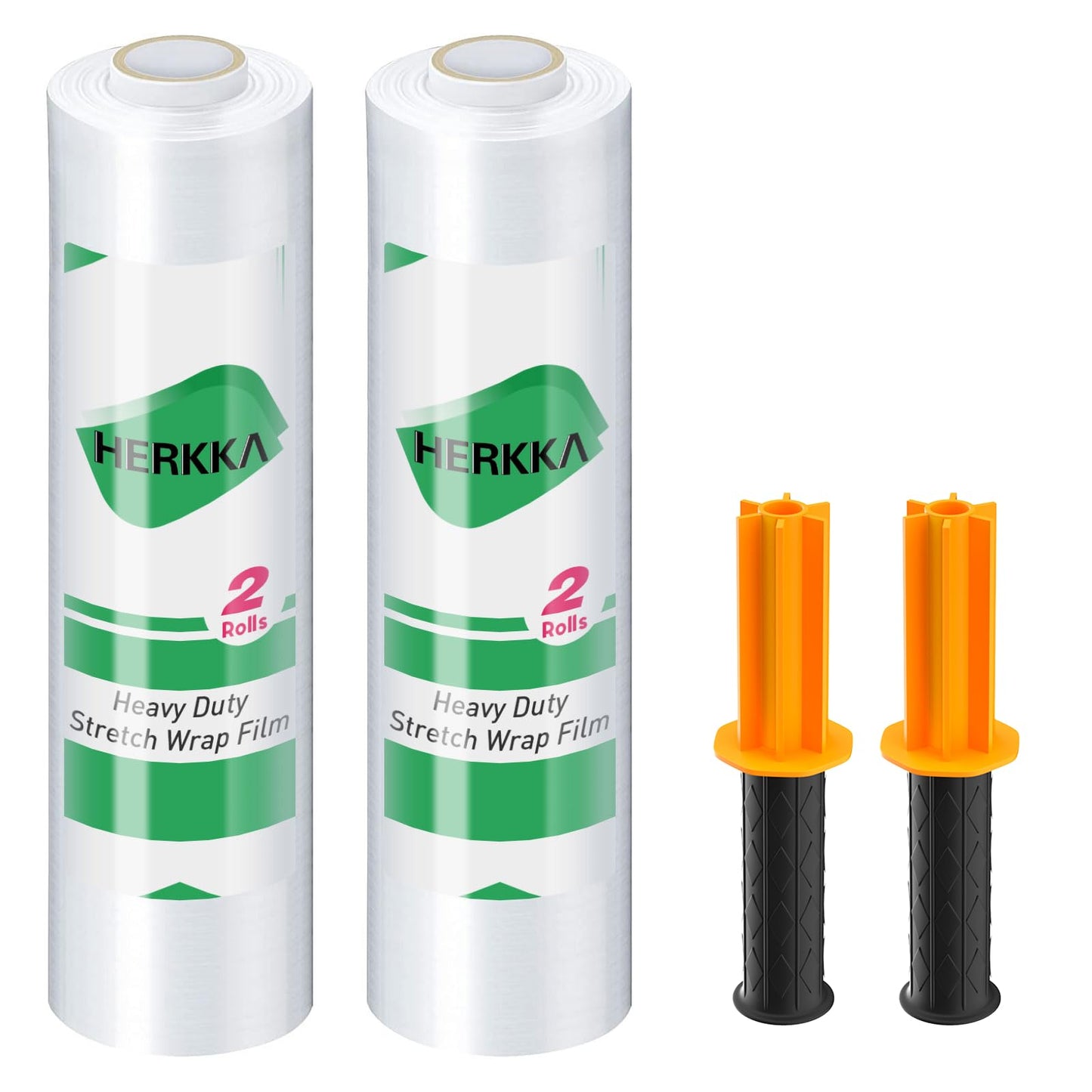 Stretch Film, HERKKA Stretch Wrap with Handles Industrial Strength, Moving Wrapping Plastic Roll, Shrink Wrap for Pallet Wrap, 15" x 1000 Feet, 2 Pack, 60 Gauge