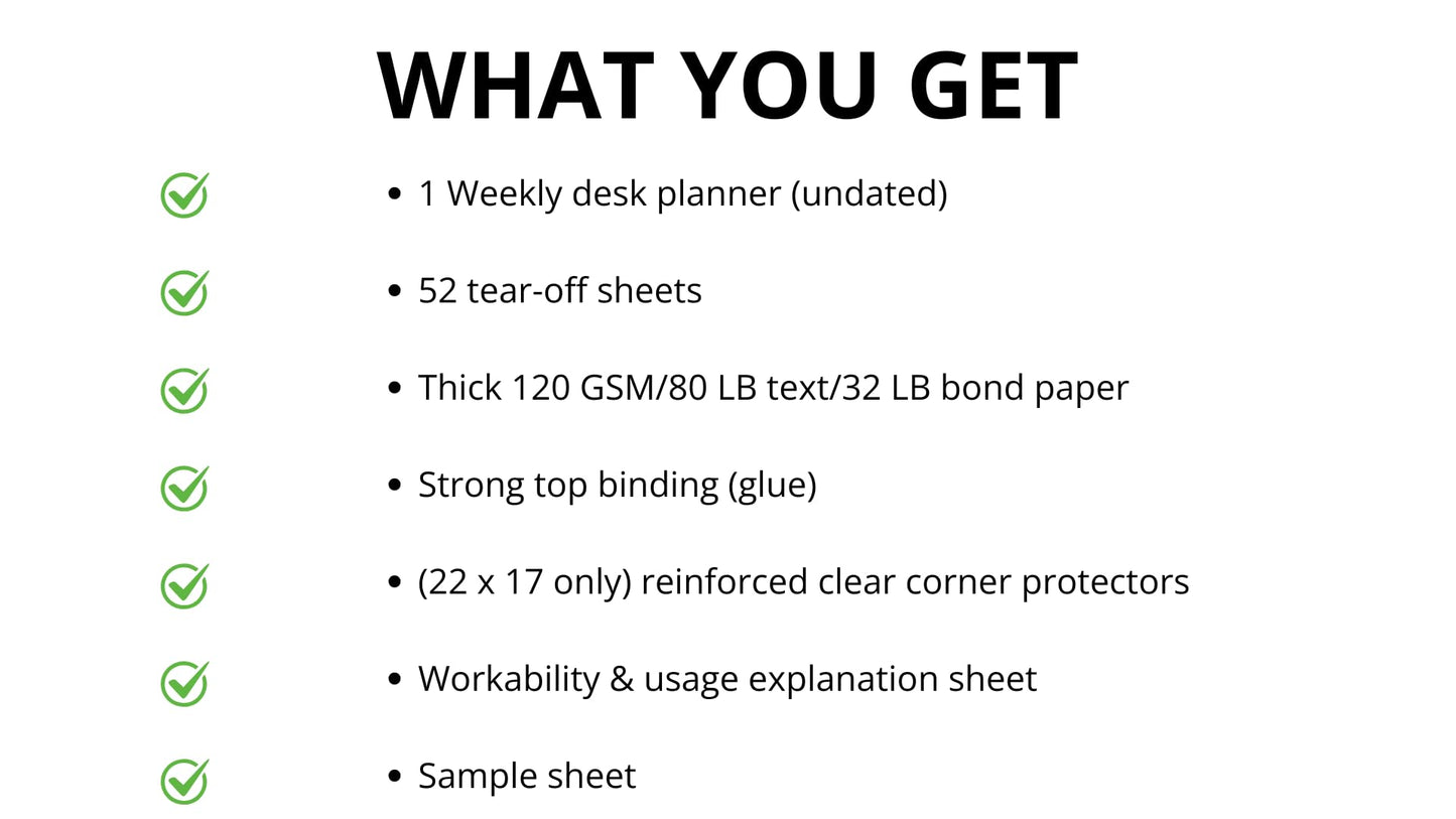 Ultimate Premium 2026 Weekly Day Desk Planner – 52-Page Undated Layout – Super Thick Bleed-Resistant Paper – Chipboard Backing – Top-Edge Glued - Made In USA (Blue, Purple, Orange, Green, Red, Light Blue, Yellow, Black, White, Gray, Medium)