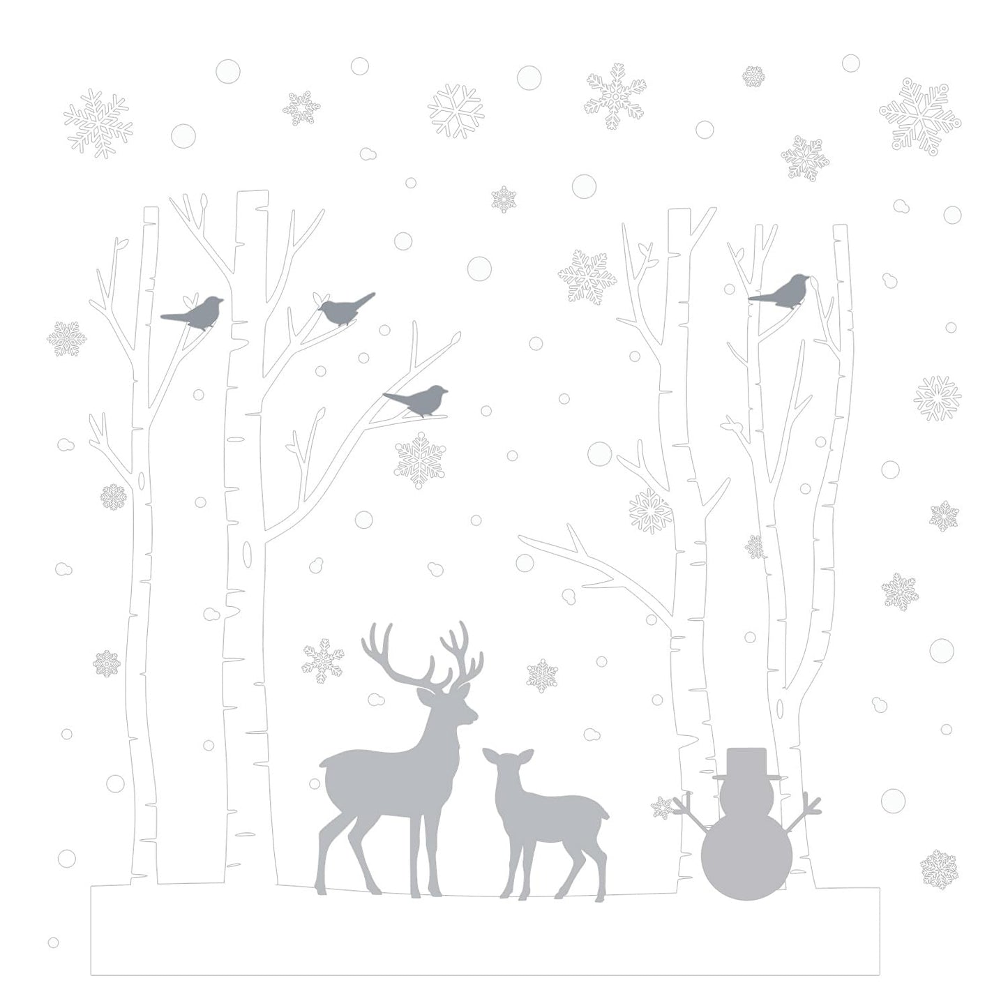 Kasubeso Large Birch Tree Deer Window Decal, Snowy Christmas Snowman Window Stickers, Peel and Stick Winter Snowflake Window Clings for Holiday Party Bedroom Living Room Offices Home Decoration