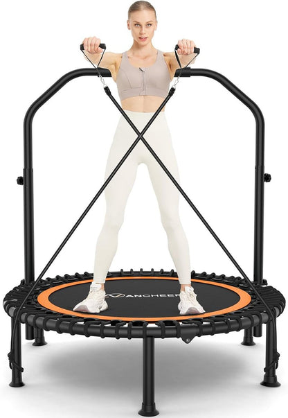 ANCIHER Foldable Mini Trampoline - 40"/48" Indoor Exercise with Adjustable Handle & Resistance Bands | Max Load 450lbs/550lbs