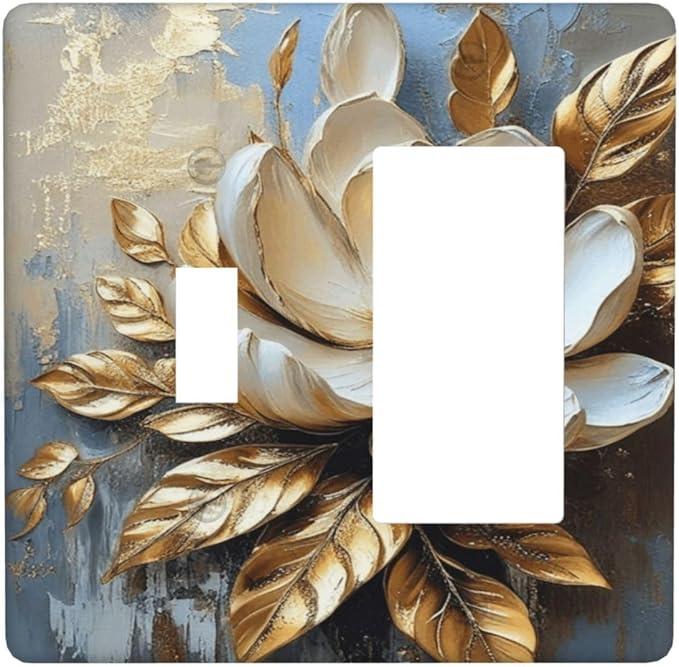 Decorative Art Light Switch Covers Gilded Bloom 2 Gang Single Toggle Rocker Combination Electrical Faceplate Switchplate Wall Plate for Home Decor