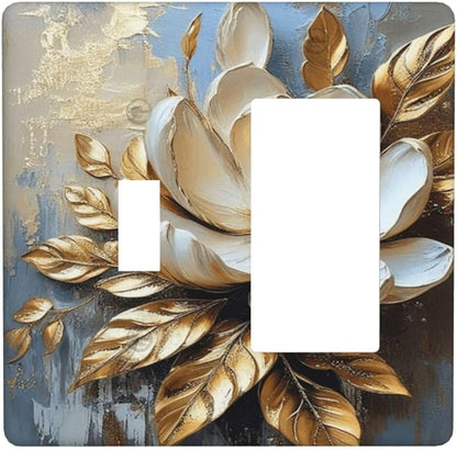 Decorative Art Light Switch Covers Gilded Bloom 2 Gang Single Toggle Rocker Combination Electrical Faceplate Switchplate Wall Plate for Home Decor