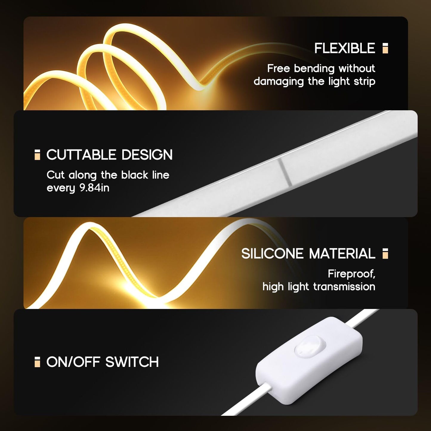 VOEWT LED Neon Lights Warm White 3000K,16.4ft 110-120V LED Strip Lights,Flexible Outdoor Waterproof Neon Rope Lights for Bedroom,Cabinet,Kitchen,Living Room,Mirror,Halloween Decor