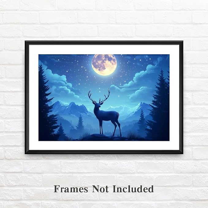 Yesad Deer Wall Art, Christmas Canvas Wall Art, Animal Picture Artwork Aesthetic Poster Prints Wall Décor for Farmhouse Living Room, Bedroom, Office (Unframed,18”x12”,Deer4)