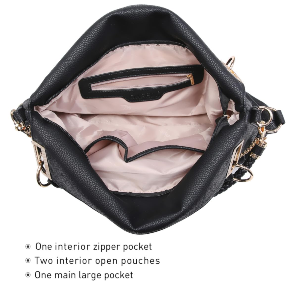 Dasein Women's Large Hobo Bag with Rhinestone Accents Vegan Leather Tote Purse Shoulder Handbag for Ladies (Black)