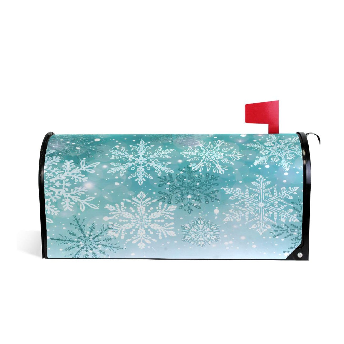 ALAZA Silver Winter Teal Turquoise Snowflakes Christmas Magnetic Mailbox Cover MailWraps Garden Yard Home Decor for Outside Oversized-25.5" x20.8"