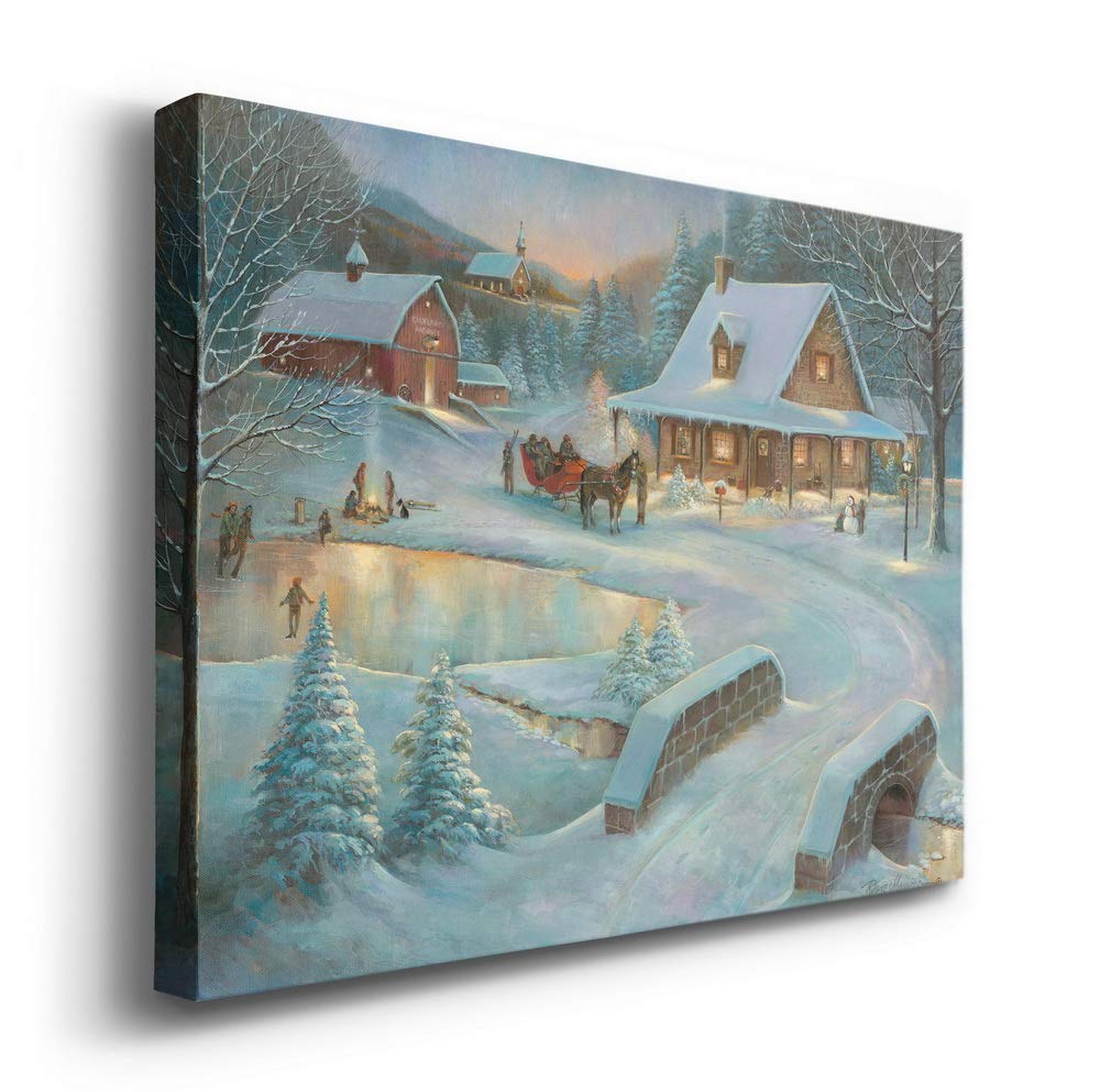 Renditions Gallery Country Winter Wall Art, Picturesque Christmas Scene, People Ice Skating, Snow Covered Barn, Premium Gallery Wrapped Canvas Decor, Ready to Hang, 8 in H x 12 in W, Made in America