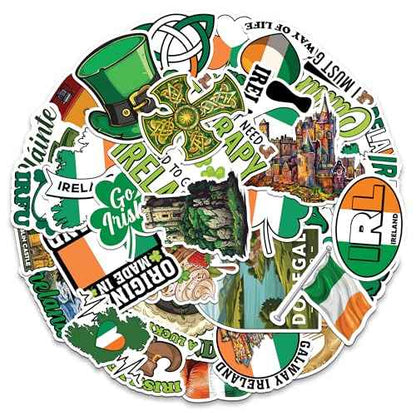 Ireland Travel Stickers 50 Pieces Vinyl Waterproof Decal for Laptop Water Bottle Phone Car Window Bike Motorcycle Stakeboard Scrapbook Irish Sticker Gifts