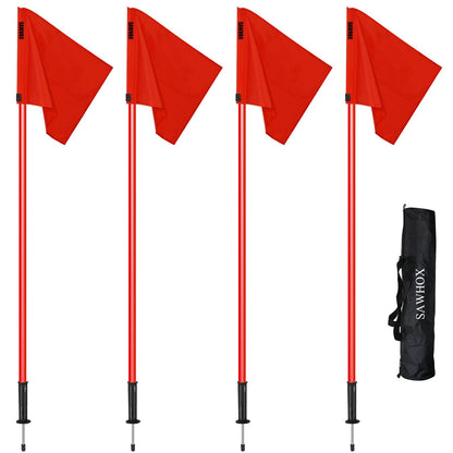 SAWHOX Soccer Corner Flags Set with Carry Bag, Red Corner Flags for Soccer Fields, 60" Reinforced ABS Poles for Match Training & Agility Drills (4 Pack)
