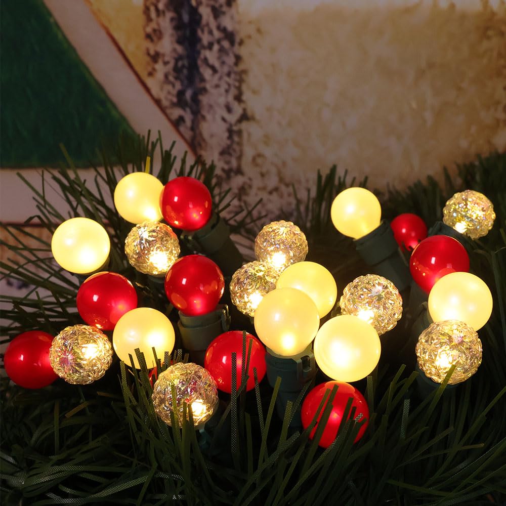 GlowVibe 70 Counts Red and White Christmas Lights, 19ft G15 Pearlized Glass Bulbs, ETL Certified LED Christmas Globe String Lights Plug-in, Indoor Xmas Tree Lights for Outdoor Xmas Home Decor