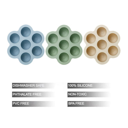 PandaEar 3 Pack Baby Food Freezer Tray with Lids, Silicone Baby Food Storage Container for Homemade Baby Food, Purees, Breastmilk (Blue/Green/Carnation)