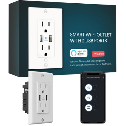 Lumary Smart USB Outlet with Type-C & USB-A Ports, WiFi in-Wall Outlet Compatible with Alexa & Google Home, Remote & Voice Control, Timer, FCC Certified, Tamper-Resistant, 4 Pack