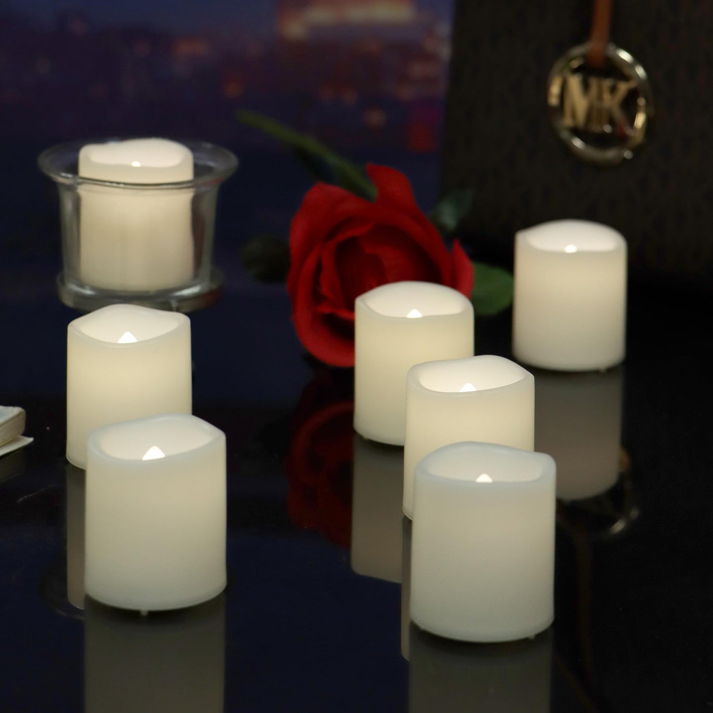 CANDLE CHOICE Battery Operated Flameless Votive Candles Small Bright Flickering LED Lights for Wedding Party Table Centerpieces Halloween Christmas Home Decoration Batteries Incl. 24 Pack White Light