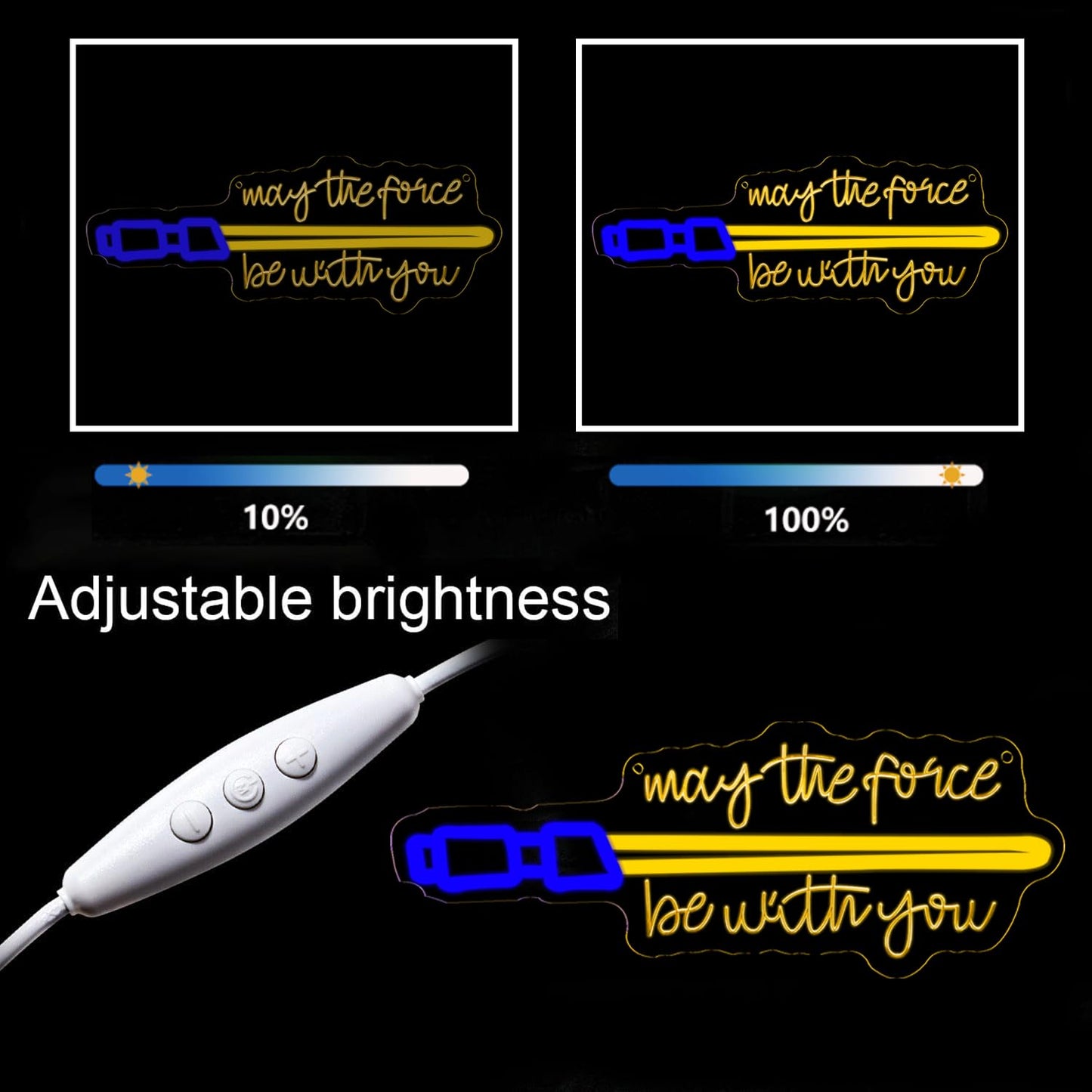 Pinlangdou Lightsaber Orange Sign Neon Sign for Wall Decor, LED Sign with Lightsaber Style & "May the Force with You" USB Powered Dimmable Neon Light for Bedroom, Gaming Room, Man Cave, Movie Room Decor