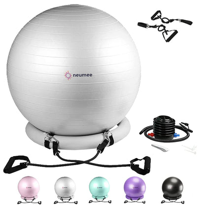 Yoga Ball Chair with 65cm Exercise Ball & 2 Resistance Bands, Stability Base for Home Office, Yoga, Pilates & Fitness, Balance Ball for Posture, Core Strength & Low Impact Workouts