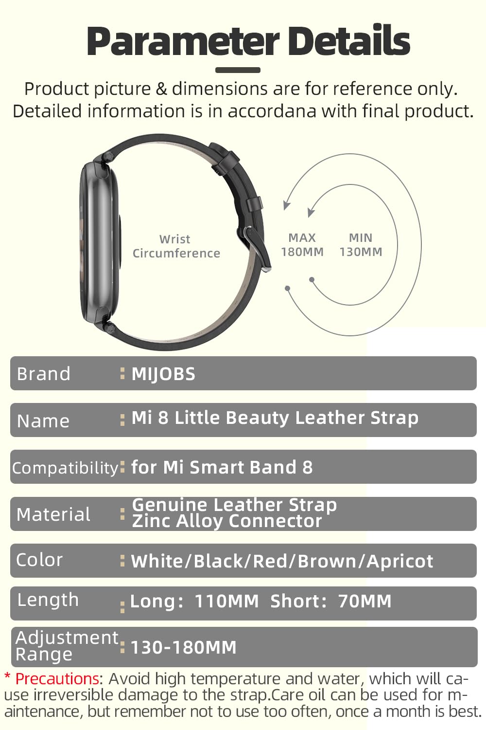 MIJOBS Strap for Xiaomi Mi Band 10/9/8 Genuine Leather Replacement Straps for Mi Fit Band 9 Breathable SmartWatch Straps Wristband Bracelet