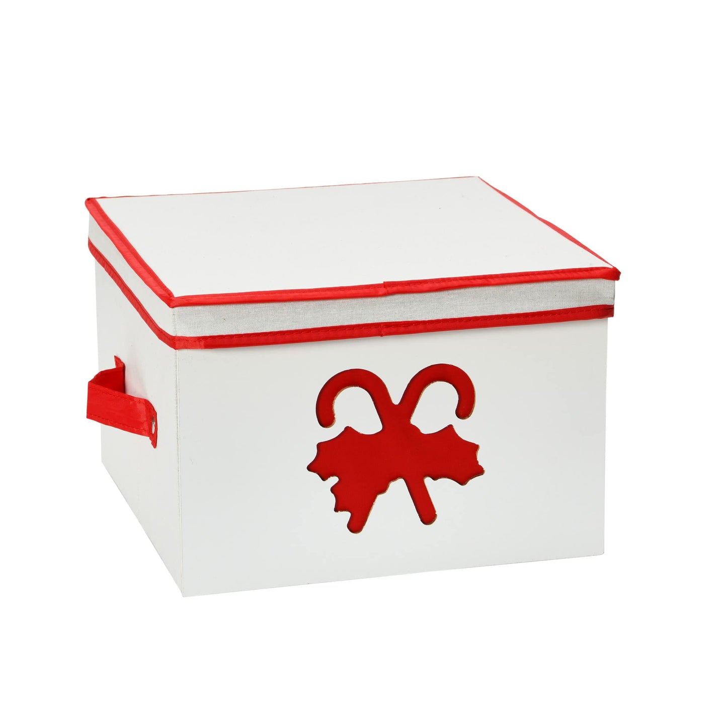 Household Essentials Medium Candy Cane Ornament Storage Box in Cream Polyester and Cardboard