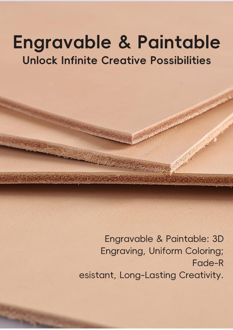 Vegetable Tanned Leather Sheet, Natural Veg Tan Top Grain Cowhide for Tooling, Carving, Stamping, Dyeing and Leathercraft, 1 Piece (1.7-2.0mm,12 * 12 inch)