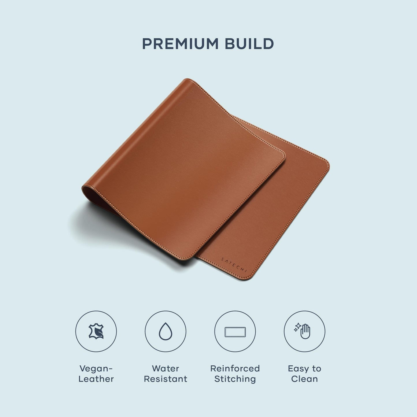 Satechi Vegan Leather Desk Mat, Large Mouse Pad Scratch and Water Resistant, Easy to Clean, Desk Pad for Office and Home, 26.8” x 12.4” x 0.1” - Brown