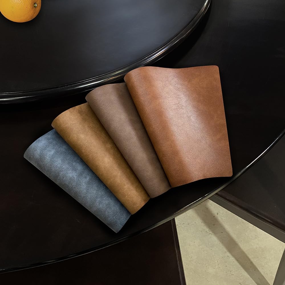 Leather Round Table Washable Placemats, Thick Faux Leather Heat Resistant Wedge Table Placemat, Waterproof Non-Slip Easy to Clean Place mat for Kitchen Coffee Dining Room Table Set of 8