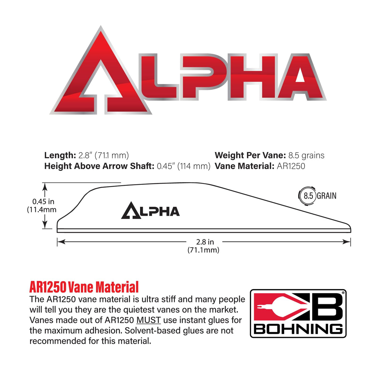 Alpha AR 1250 Vane, 2.8", Neon Green, 100pk