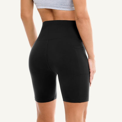Leafigure 2 Pack Womens Biker Shorts with Pockets, High Waisted Tummy Control Yoga Shorts for Women Running Gym and Workout Black/Green L-XL