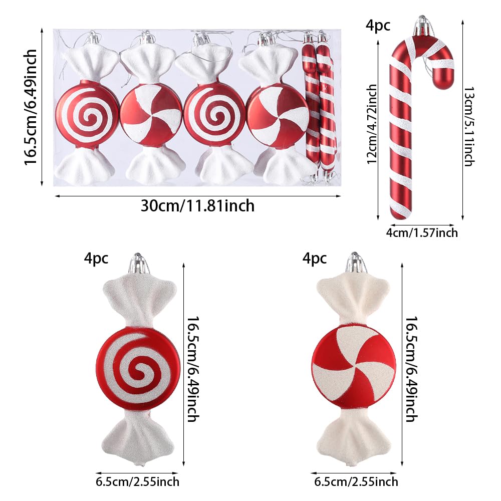 12Pcs Christmas Lollipop Candy Cane Ornaments, Hanging Christmas Tree Crafts 6.5Inch Red White Fake Pendant for Xmas Tree Decor New Year Home Party Supplies