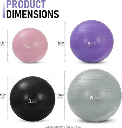Yoga and Pilates Ball - 15" to 30" Sizes for Fitness, Workout, Pregnancy & Therapy | Quick Pump Included