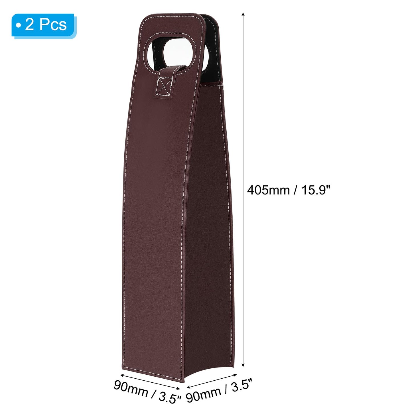 PATIKIL Wine Gift Bag, 2 Pack Wine Bag Reusable Leather Wine Tote Carrier for Wine Bottles Portable Champagne Gift Bags for Picnic Party Wedding, Brown