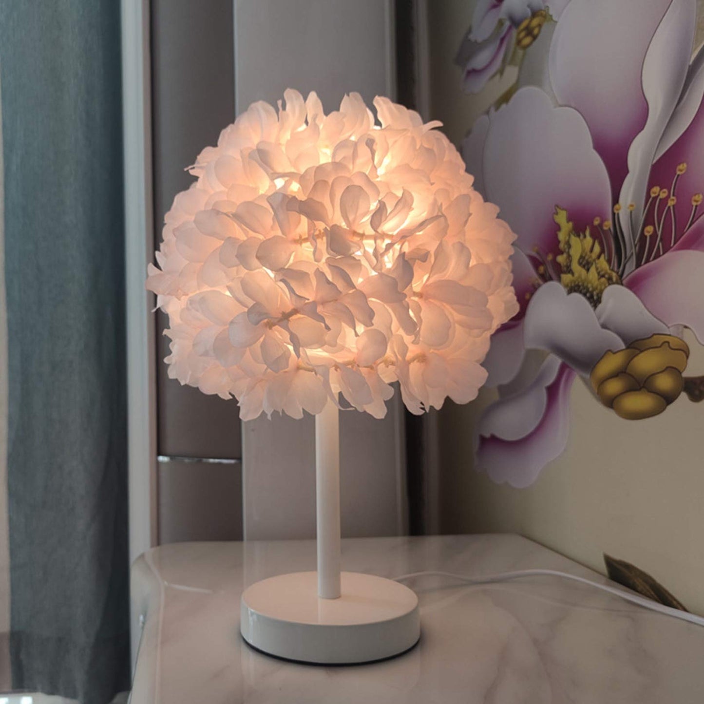 Table Lamp, Flower Table Lamp Bedside Bedroom Desktop Nightstand Decoration Supplies Light Pink, for Study Rooms, Bedrooms, Restaurants, Hotel Rooms(US Plug 110 220V)