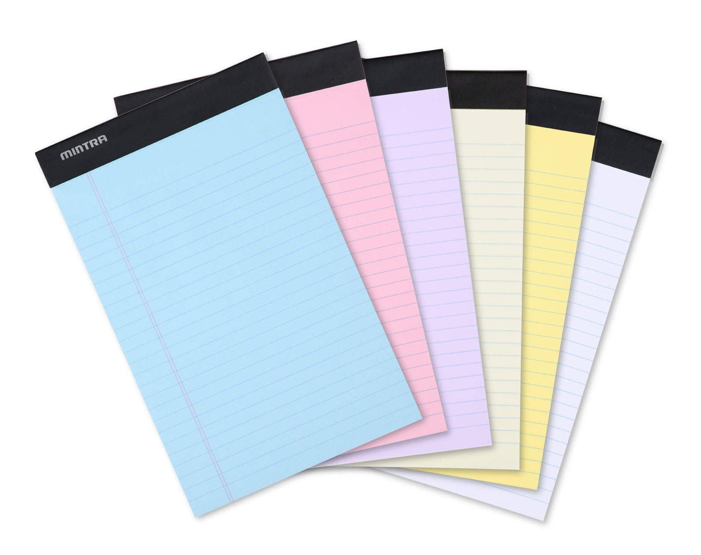 Mintra Office Colorful Legal Pads - Includes 2 Blue, 2 Pink, and, 2 Green Writing Pads, Micro Perforated Lined Sheets, Ideal for Professional & Personal Use, 5"x8" Narrow Ruled, 6 pack Pastel Set 2