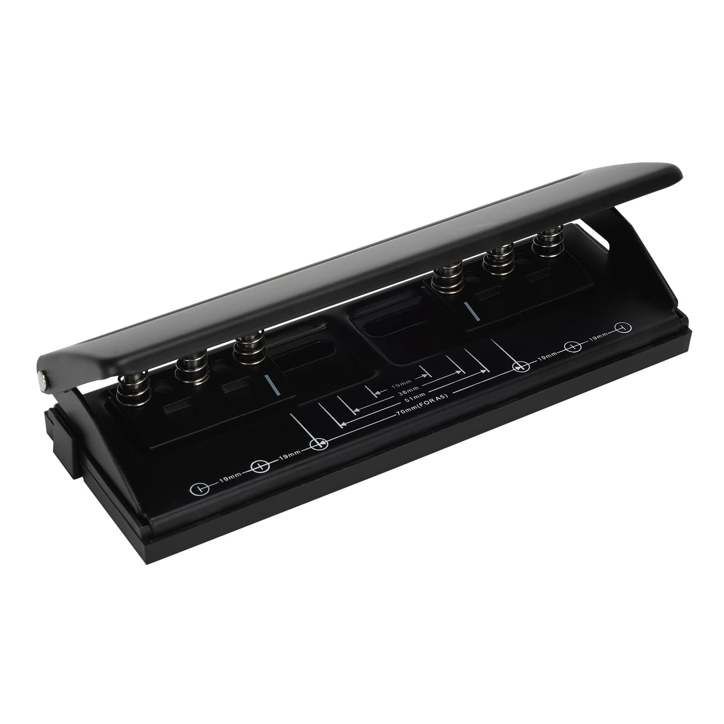 Adjustable 6-Hole Punch - Metal Hole Puncher for A4/A5/A6, Personal & Pocket Planners - 6-Ring Binder Puncher 6-Sheet Capacity, Non-Slip Base, with Ruler & Hole Guide (Black)