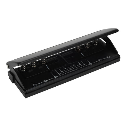 Adjustable 6-Hole Punch - Metal Hole Puncher for A4/A5/A6, Personal & Pocket Planners - 6-Ring Binder Puncher 6-Sheet Capacity, Non-Slip Base, with Ruler & Hole Guide (Black)