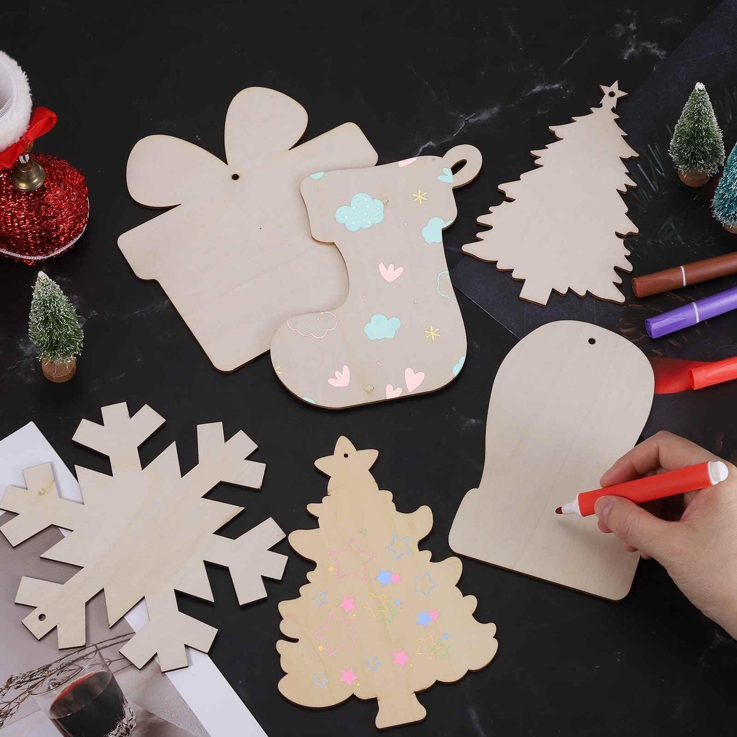 MECCANIXITY 10Pcs 7" Wooden Snowflake Ornaments & Rope, DIY Paint Blank Unfinished Wood Snowflake Cutouts for Art Crafts DIY Hanging Decorations Halloween Christmas Birthday Autumn Gifts