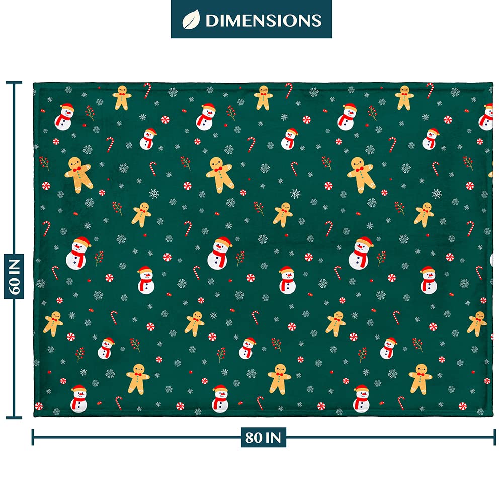 PAVILIA Christmas Gingerbread Throw Blanket | Green Holiday Christmas Fleece Blanket | Soft, Plush, Warm Winter Cabin Throw, 60x80 (Green Gingerbread)