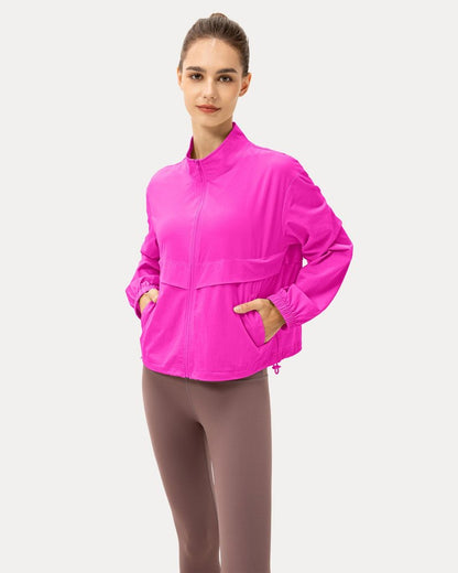 Locachy Women's Lightweight Zip Up Athletic Jacket Stand Collar Windproof Sun Protection Workout Outdoor Jacket Rose M