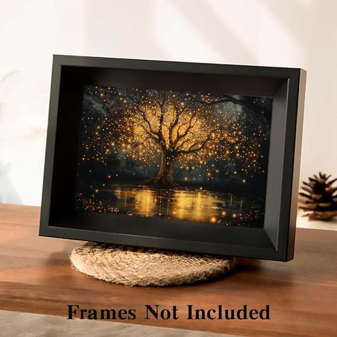 Yesad Tree of Life Canvas Wall Art, Spiritual Wall Art Fairy Lights Prints Landscape Painting Wall Décor for Living Room Bedroom Farmhouse Housewarming Gift (Unframed,12”x8”, Tree7)