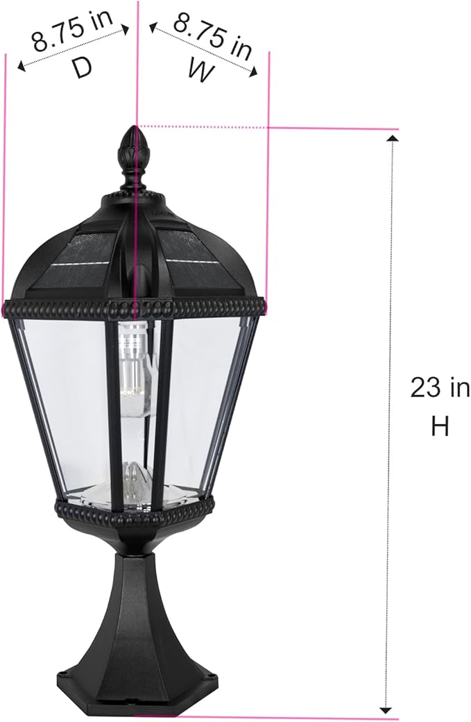 Gama Sonic Outdoor Solar Post Light with Pier Base, Black Aluminum and Beveled Glass, Royal Bulb 150 Lumens Warm White LED, Mount on Column, Pillar, or Flat Exterior Surface (98B011) (Upgraded)