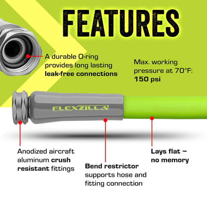 Flexzilla Garden Hose 5/8 in. x 100 ft., Lightweight All-Weather Water Hose, Durable and Flexible, Leak-Free Connections