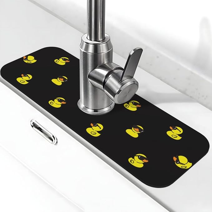 Duck Ducky Sunglasses Yellow Kitchen Sink Splash Guard Faucet Mat Super