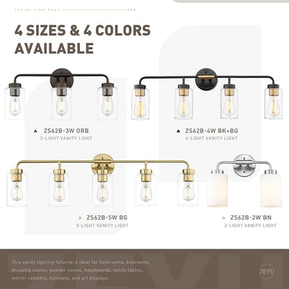 zeyu Oil Rubbed Bronze Bathroom Vanity Light, 4-Lights Bathroom Light Fixtures Over Mirror with Clear Glass Shade, 30.6 Inch Wall Sconce Lighting Bath, ZS62B-4W ORB