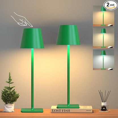 Green Cordless Table Lamp Set of 2-3 Color Stepless and Dimmable - for Restaurant Dining Bedroom Home Bar