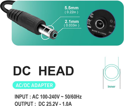 Massage Gun Charger 24V ~ 25.2V 1A Charger for 24V..