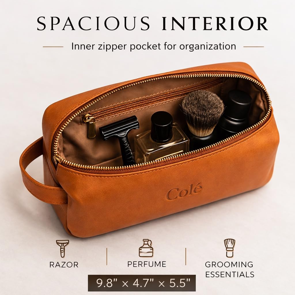 Colé Premium Travel Toiletry Bag Water Resistant, PU Leather, Gift Box, Dust Bag Included.
