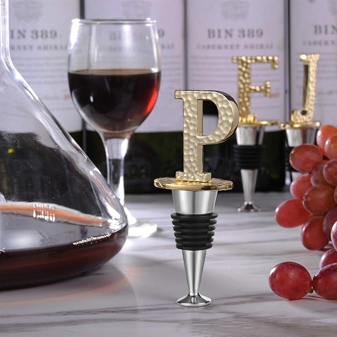 Miicol Wine Stopper, Prosecco Topper, Personalised Champagne Stopper, Gold Wine Accessories, Wine Lovers Gift, Monogram Gift, Letter P